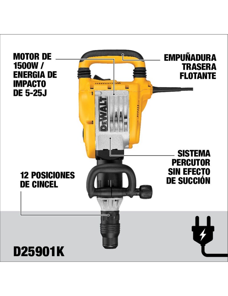 Martillo Demoledor 10 Kg SDS MAX 1500W D25901K Dewalt Bravo Industrial