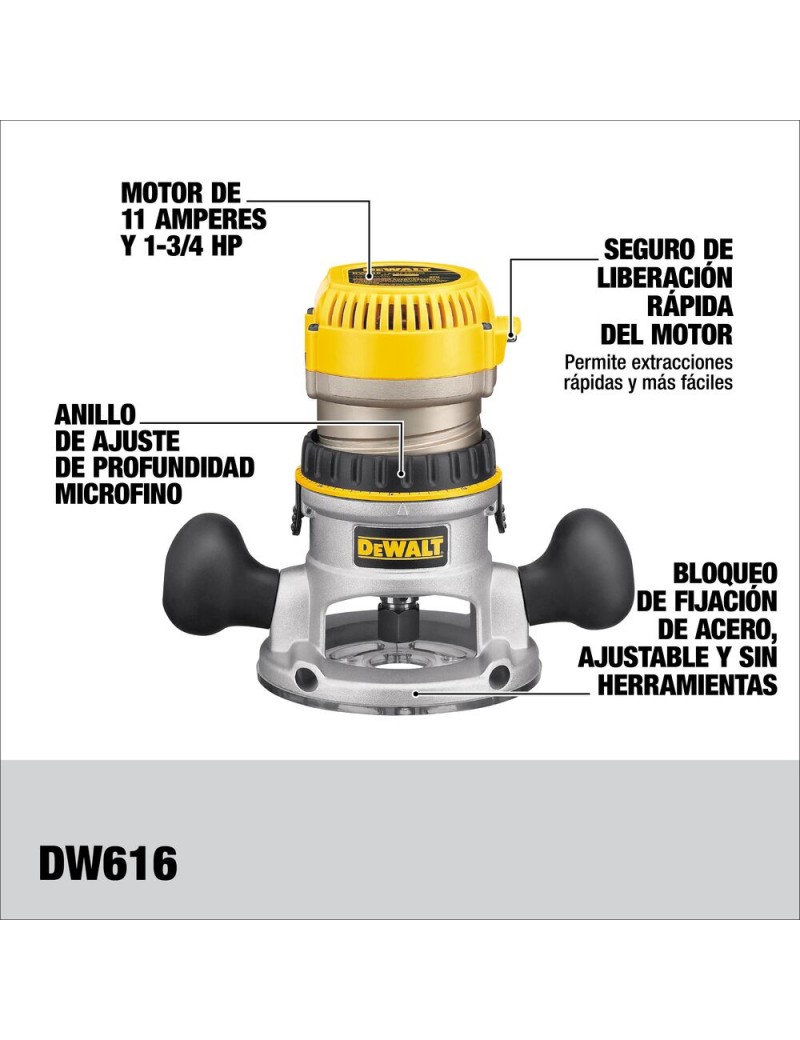 Ruteadora 1-3/4Hp 750W DW616 Dewalt | Bravo Industrial